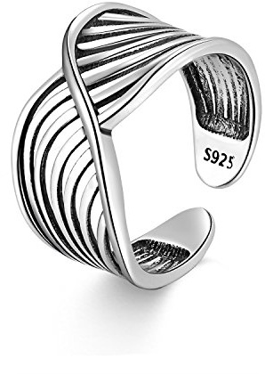 Anillos de Pulgar de Plata de Ley 925 para Mujer Anillos Amplios Ajustables Vintage Anillos Gruesos de Nudillo para Mujer y Hombre Anillo de Infinito Abierto, Grande, Plata