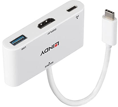 LINDY 43340 USB 3.1 Typ C auf HDMI Konverter mit USB Typ A Anschluss und Power Delivery