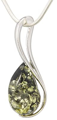 LIGURIUSAMBRE Naturel DE LA Baltique Collier en Argent Sterling 925 Pendentif Vert Pierre précieuse pour Femme et chaîne réglable en Argent Serpent 45 cm - 50 cm, Coffret Cadeau