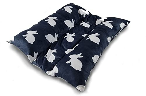 Comfybun Husdjurskramare fleecesäng för kaniner, katter och hundar – fyllda kuddbuffertar – flopkanal – mjuk minky fleece (M, mörkblå grå)