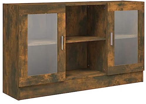 vidaXL Vitrinenschrank, Vitrine mit viel Stauraum, Beistellschrank für Schlafzimmer Wohnzimmer Büro, Büroschrank Schrank, Räuchereiche Holzwerkstoff