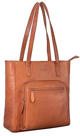 Benthill Damen Shopper Leder - Handtasche aus echtem Rindsleder - Tasche mit Reißverschluss - Schultertasche/Ledertasche - Vintage Umhängetasche, Farbe:Braun