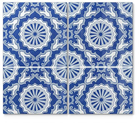 DEQORI Herdabdeckplatten Glas | 2er Set 60x52 cm | Motiv Glasierte Keramikfliesen | Ceranfeld Abdeckplatten in Küche | Herd-Abdeckungen universal | Glasplatten & Schneidebretter für Kochplatte