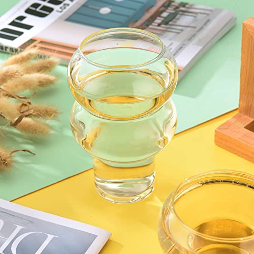BestAlice 4 vasos de vidrio acanalados, 18 onzas, vasos ondulados, vasos de helado de vidrio, vasos de bebidas transparentes, cristalería de café de bar, copas de vino