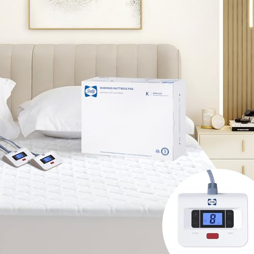 Sealy Heated Mattress Pad King Size, Luxury Quilted Electric Bed Warmer with Dual Controller 10 Heat Settings & Auto Off 1-12 Hours | Fit Up to 17 Deep Pocket | ETL Certified | Machine Washable