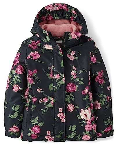 The Children's Place,Heavy 3 in 1 Winter Jacket, Wind-Resistant Water-Resistant Shell, Fleece Inner,Kelly Floral_Black | LOTUS FLOWER,XXLarge(16)