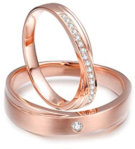 AMDXD Rotgold Au750 Ringe Diamant 0.12ct, 2er Diamantring X Form Design Pärchen Ringe Partnerringe Freundschaftsringe, Damen 52 & Herren 58, Echt Gold Schmuck