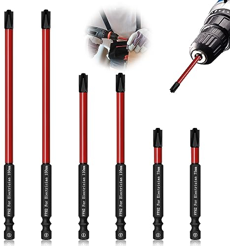 6 Stück Kreuzschlitz Schraubendreher Bits Set PH2 75/110/150 mm Magnetische Spezialschlitz-Kreuz-Schraubendreher Set für Elektriker,Luftschalter,Steckdosenschalter, Leistungsschalter