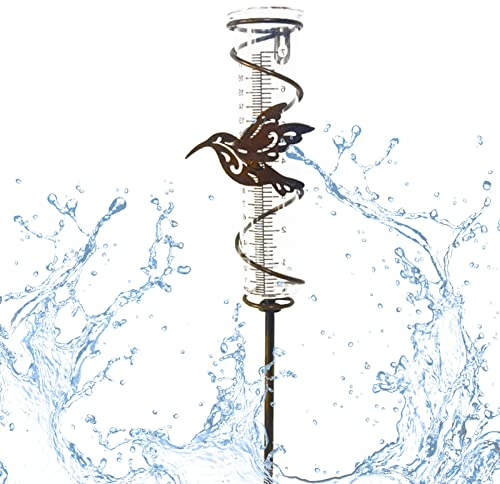 Yusheng Pluviómetro de vidrio para exteriores - Pluviómetro de cristal con marco metálico en espiral - Herramienta pluviómetro de jardín para valla de cubierta de 7 pulgadas