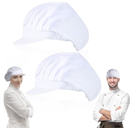 wlertcop Haarnetze für Gastronomie, weiße Einweg-Gastronomiehüte für Damen und Herren, moderner Kochhut, Damen-Küchenhut, weiß, Einheitsgröße, 2 Stück, weiß, 1