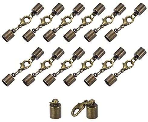 sourcing map 20 Stück Kettenverschluss 6mm Endkappen mit Hummerverschluss Klammern Zylinder Endkappen Schmuck Verschluss für DIY Schmuckherstellung Leder Armbänder Selber Machen Bronzeton