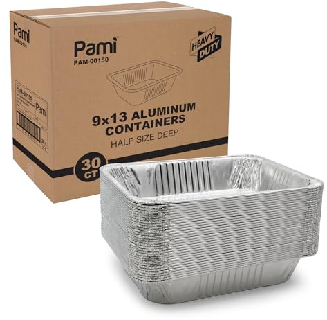PAMI Aluminum Baking Pans, Half Size, Deep [Pack of 30] - 9”x13” Heavy-Duty Oven & Freezer Safe Food Storage Containers- Tin Foil Pans For Grilling, Roasting, BBQ & Baking- Foil Takeout Containers