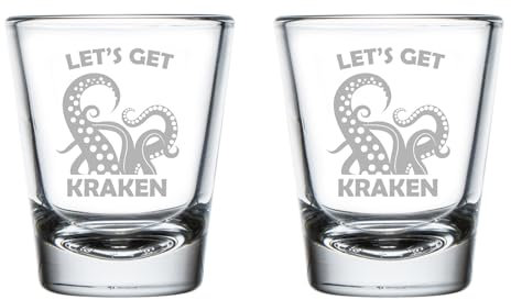 Set of 2 Shot Glasses 1.75oz Shot Glass Gift Let's Get Kraken Funny