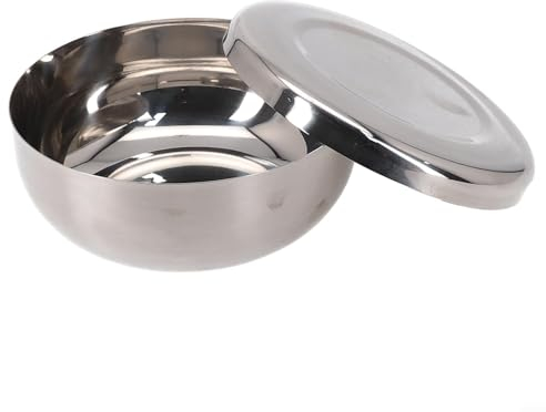 Jayruit Juego de cuencos de arroz de acero inoxidable con tapa, cuencos de arroz al vapor coreanos de una sola capa, vajilla de cocina, cuenco de cereales