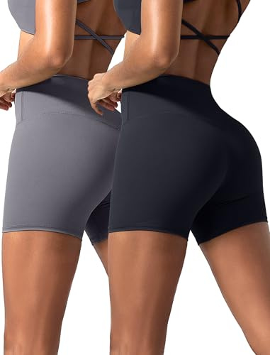 Voenxe 2pack Cykelbyxor Dam Gymshorts,Dam Med Fickor, HöG Midja, Ogenomskinliga, Korta Sportbyxor, Dam, Korta Leggings FöR Jogging, Fitness