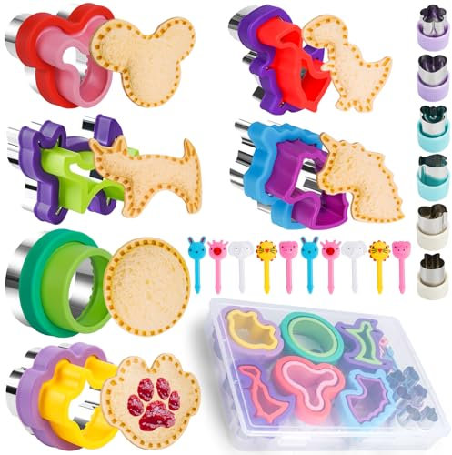 Blithcreav 36 Pcs Sandwich Cutter and Sealer with Storage Case, Sandwich Maker & Fruit Cutter Food Picks, DIY Bread Decruster Cookie Sandwich Cutters for Kids Lunch Bento Box Back to School