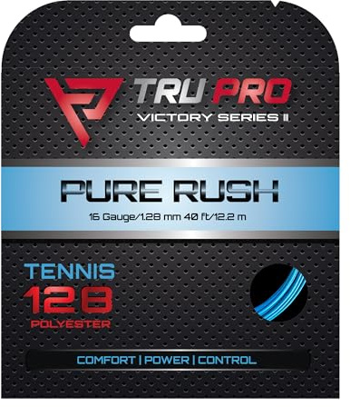TRU PRO Pure Rush - Tennissaiten-Set (Poly): Power, Kontrolle, Spin - entwickelt für den Wettkampf-Tennisspieler (16g (1,28mm), 12,2m, Ocean Blue)