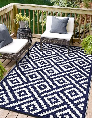 sarben Outdoor-Teppich für Terrasse, wasserdichter Kunststoff-Stroh-Campingteppich, 2,4 x 3 m, wendbar, für Innen- und Außenbereich, Wohnmobil-Matte, Teppich für Terrasse, Veranda, Deck, Balkon