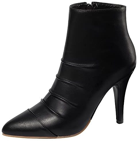 Gicoiz Mujer Oficina Trabajo Tacón de Aguja Botas Cortas Puntiagudo Invierno Formal Tacón Alto Slouch Botín Zip Elegante Lazostie Zapatos Negro Talla 38 EU-39Cn