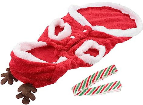 WOONEKY Kleines Weihnachts Hundekostüm Satz Mit Warmem Flanellmantel Und Schal Weiche Haustierkleidung Für Kalte Wintertage Festliches Outfit Für Kleine Hunde Bei Weihnachten Und Feiertagen