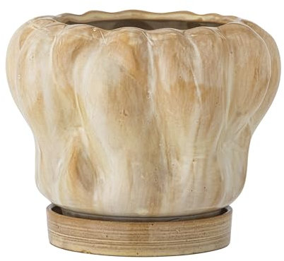 Bloomingville Hollis Blumentopf mit Untertasse, Natur, Steingut, T20xH15,5 cm