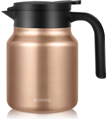 WYHVAND 1L Thermoskanne aus Edelstahl, Isolierkanne und Kaffeekanne für Heiß- und Kaltgetränke, staubdicht, ideal für Zuhause, Büro oder Party, Kupfer