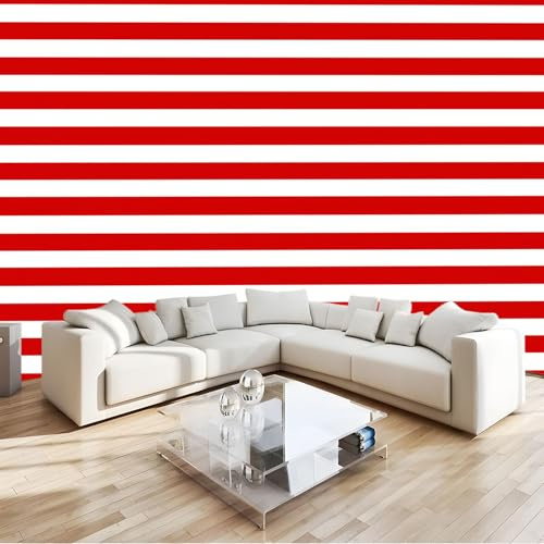 Fototapete Einfache Geometrie Rote Streifen Tapete 300x210 cm 3D Vlies Wanddeko Wallpaper Wandtapete Dekoration Study Zimmer Wohnzimmer Restaurant Cafe