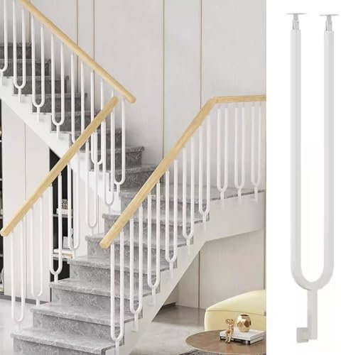 Adjustable Side Mount Balusters Spindle Post for Staircase Handrail Railing Screw Kit Included Deck/Stair/Platform/Porch/Indoor/Attic/Villa/Hotel Space Saving Design 70cm/2ft White