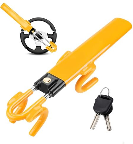 Car Steering Wheel Lock - Universal Anti-Theft Security Device Adjustable Length SUV Van Wheel Lock Vehicle Protection Suitable for Car Security Device with Two Keys (Yellow)