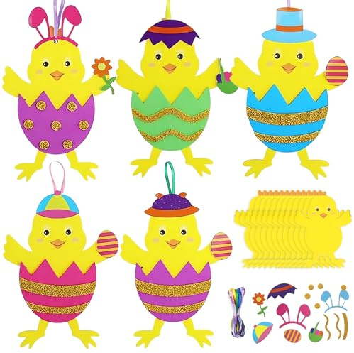 BUSCANDO 12Stück Ostern Basteln Kinder DIY Oster Bastelset Ostern Deko Osterküken Osterhase für Kinder Oster Bastelset kinder DIY Osterkranz Deko Osterbastelset Ostern Frühlings Basteln Handwerk
