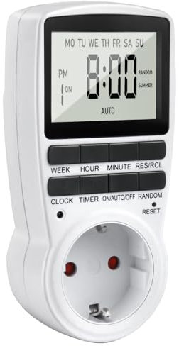 Zeitschaltuhr Steckdose, 24Std-Wochen Zeitschaltuhr Digital, LCD Stecker Timer Steckdose Schaltuhr mit 16 Timer-Programme, Countdown Zeitschalter Wochenzeitschaltuhr mit Einbruchschutz für Innen