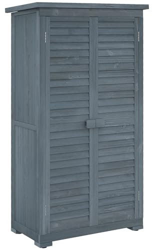Outsunny Abri de Jardin abri à Outils sur Pied en Bois 2 étagères Portes à Volets Toit en Bitume incliné 87 x 47 x 160 cm Gris
