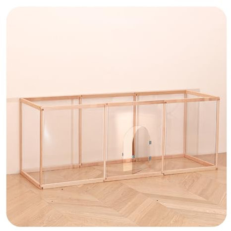 HBOOMOEM Welpenauslauf，Tierlaufstall，Tragbare Hundegehege，Plastik Welpenlaufstall，Geeignet FüR Welpen, Kaninchen, KäTzchen, Hamster, Meerschweinchen, SchildkröTen, Igel.(Wood color with door,63*165cm)
