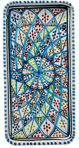 Generico Vassoio Rettangolare in Ceramica Dipinta a Mano – Artigianato Tunisino 32,5x15 cm 1301251503b Marocco Turchia Etnico del Mondo