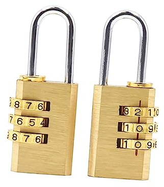 BESTYASH Digitale 3-stellige Zahlenschloss Vorhängeschlösser aus Zinklegierung 2 Stück Messingfarben Tragbar für Koffer Rucksack Schränke Gepäckschloss für Reisen