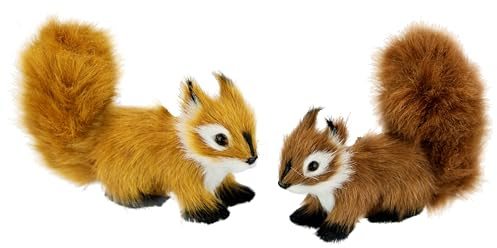 Flair Flower Set mit Mini-Tieren aus Kunstfell Realistische Tierfigur Statue Ornamente niedliches Pelz Plüschtier, Eichhörnchen sitzend
