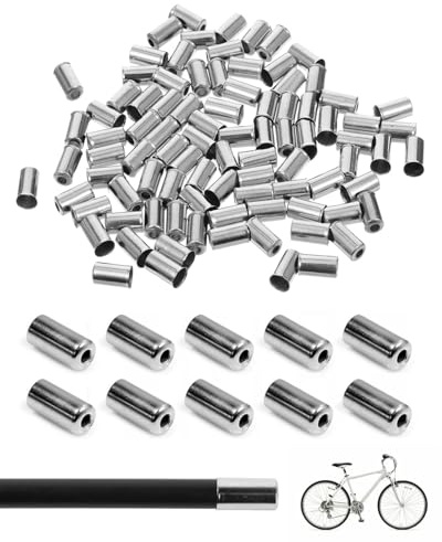 KEMUZ 100PCS Cappuccio Cavo Freno Bici in Alluminio 6061, Capicorda per Cavi Freni MTB/Road Bike, Compatibile con Shimano/SRAM, Guaina Freno Bicicletta, 10mm (Argento)​