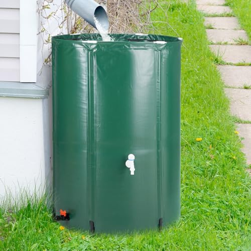 100 Gallon Collapsible Rain Barrel, Portable Rainwater Collection System, Rain Catcher Barrel, Water Storage Tank with Two Spigots and Overflow Kit, Rain Water Barrel Collector for Garden, olive green