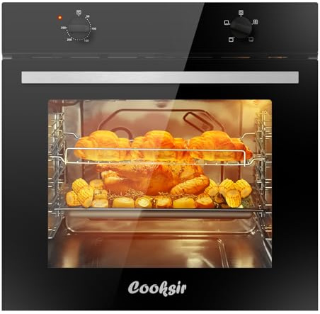 Built-In Electric Oven 65L with Grill, 60cm Installed ovens, 4 Functions | Cooksir 2200W Single Oven with 13amp Plug, 6 Shelves, Removable Door & Interior Light for Easy Clean