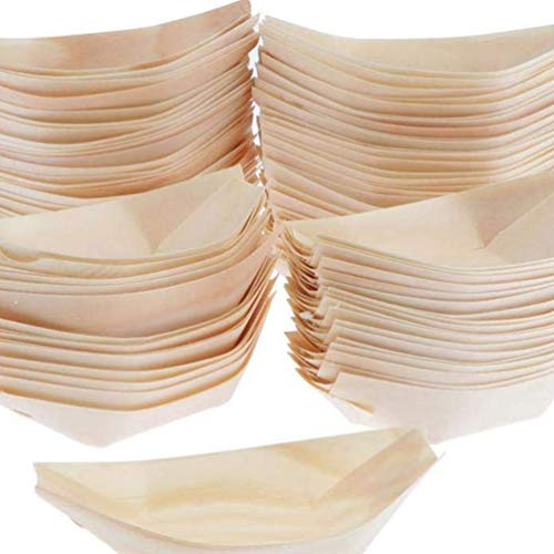 BESPORTBLE 50 stycken engångssushi-träbåt, mini-snackskål i båtform, serveringsskålar för hem och restaurang, 8,5 x 6 cm, khaki
