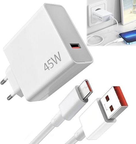 45W Chargeur Rapide USB,Chargeur 45W avec Câble USB C 1M,pour Xiaomi Pad 6 5 Redmi Note 14 13 12S 12 POCO Pad M6 Mi 10T Pro Lite