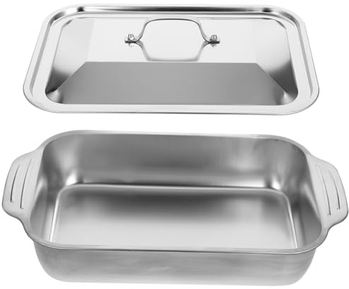 Hemobllo Plat à Rôtir Rectangulaire 1 Set en Acier Inoxydable avec Rebords Profonds pour Griller Poissons Barbecue la Cuisine Maison