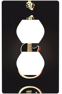 Phayah Placa de pared dúplex con patrón de guitarra negra, tamaño estándar, policarbonato termoplástico, cubiertas de enchufe dobles