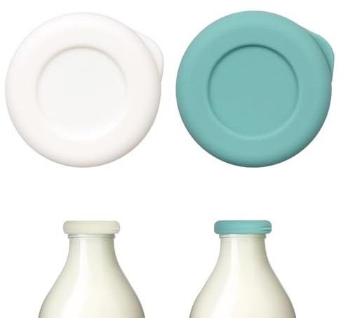 2 Pack Milk Bottle Tops [One Pint, NOT 1L] Reusable Silicone Mixed Without Bottle, Perfect Fit for UK One Pint Milk Glass Bottles, Dishwasher Safe, 100% Leakproof, Multicolour (2)