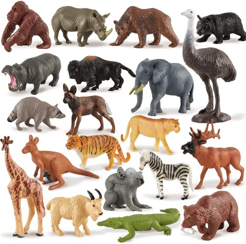 TOEY PLAY Salvajes Selva Animales Juguetes, Mini Safari Animales Figuras del Zoológico con Jirafa Elefante Tigre, Regalo para Niños Niñas 3 4 5 6 Años