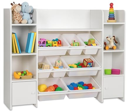 Relaxdays Scaffale per Bambini Grande, 8 scatole, 14 Scomparti, HxLxP: 94x139x30 cm, Giocattoli