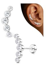 Adramata Boucle d'Oreille Argent 925 Femme Boucles d'Oreilles en CZ Opale Hypoallergénique Piercing Oreille Cartilage Helix Piercings Tragus Boucle d'Oreille Femme Argent/Or