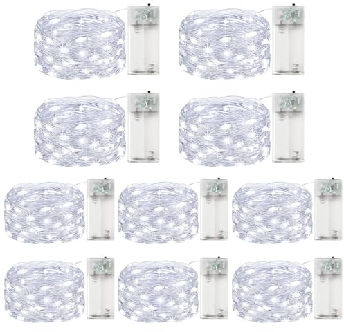 ALEGRE 10 luces LED con temporizador, 3 m, 30 ledes, micro alambre de cobre, con temporizador, color blanco frío, funciona con pilas, para Navidad, Halloween, Año Nuevo, bodas