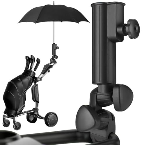 Rossivan Golf Trolley Regenschirmhalter Universal – 180° Verstellbarer Schirmhalter für Rollator & Golfwagen – Stabil mit Doppelschraube – Einfach zu montieren