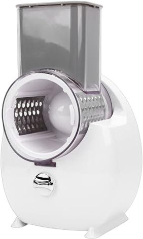 Luocute Râpe à Légumes électrique, 4 Couteaux Interchangeables, Broyeur à Fromage Rotatif avec Barre de Poussée de sécurité, Trancheuses électriques pour Carottes, Pommes de Terre,